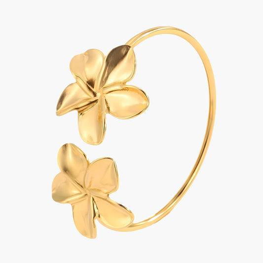Retro Open Flower Cuff Bracelet in Gold