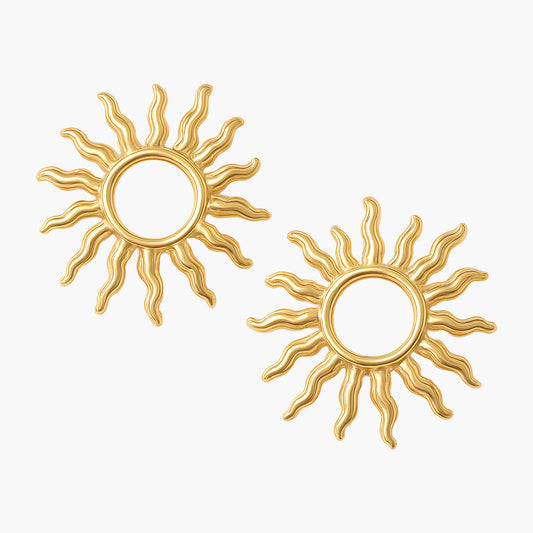 Sunburst Gold Ear Stud Earrings – 18k Gold Plated on Stainless Steel