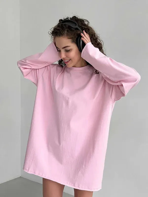 Women’s 100% Cotton Long Sleeve T-Shirt | Casual Solid O-Neck Loose Top
