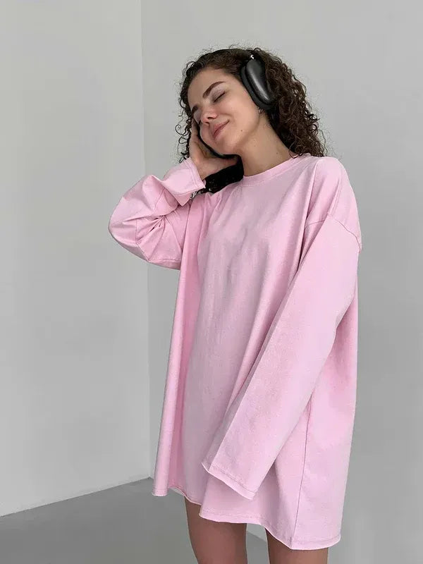 Women’s 100% Cotton Long Sleeve T-Shirt | Casual Solid O-Neck Loose Top