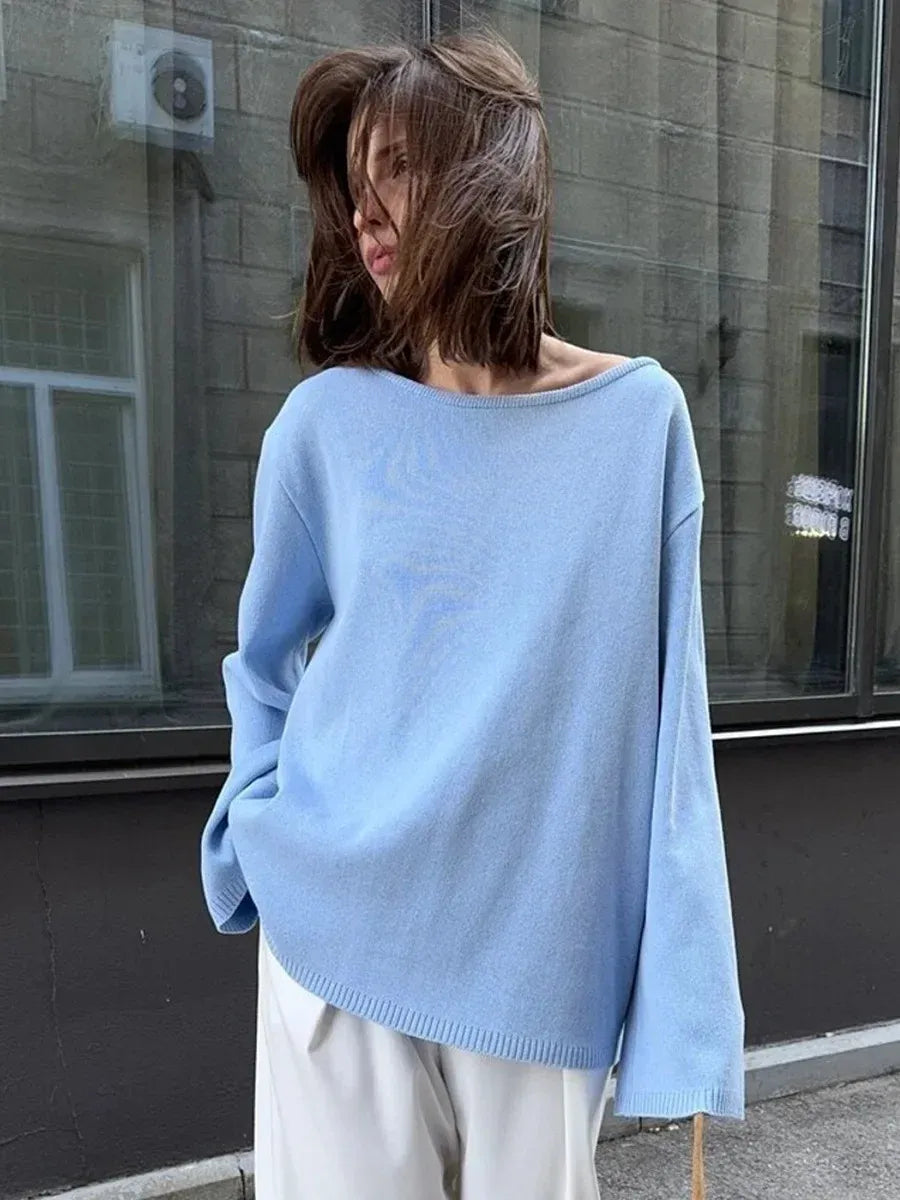 Women’s Cotton Knit Sweater | Backless Loose Pullover Jumper for Autumn Winter