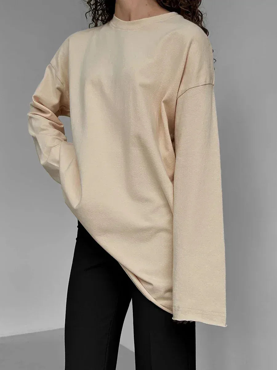 Women’s 100% Cotton Long Sleeve T-Shirt | Casual Solid O-Neck Loose Top