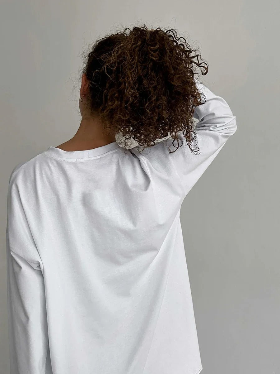 Women’s 100% Cotton Long Sleeve T-Shirt | Casual Solid O-Neck Loose Top