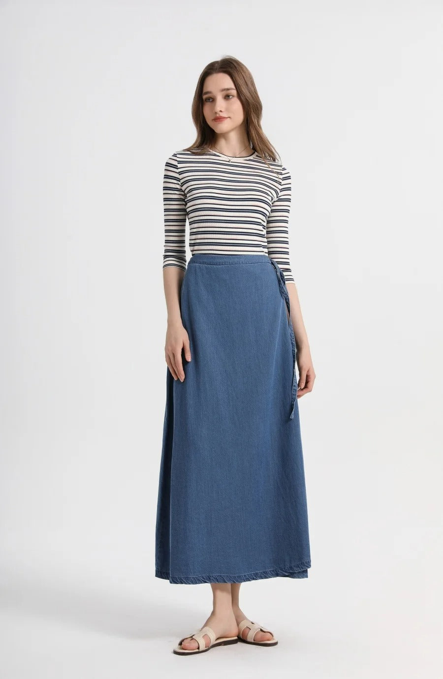 Women’s Striped Ribbed Top | 3/4 Sleeve High Stretch Slim Fit Casual Tee 2025
