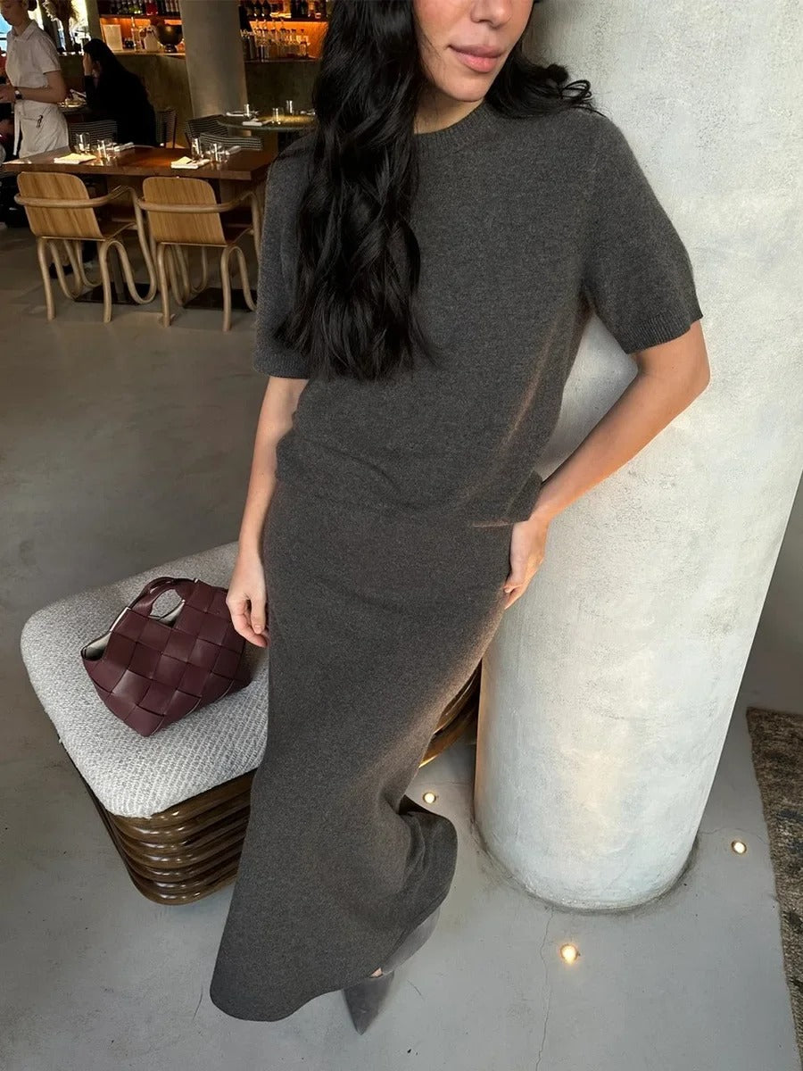 Women’s Soft Knit Two-Piece Set | Short Sleeve Pullover Top & Skirt Solid Color Summer Outfit