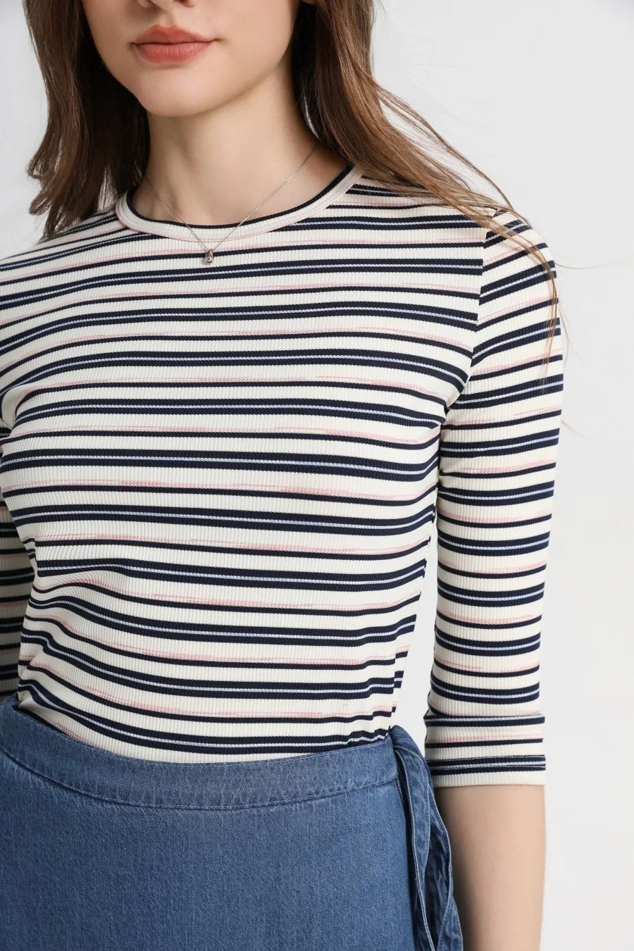 Women’s Striped Ribbed Top | 3/4 Sleeve High Stretch Slim Fit Casual Tee 2025
