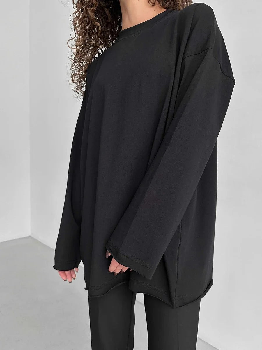 Women’s 100% Cotton Long Sleeve T-Shirt | Casual Solid O-Neck Loose Top