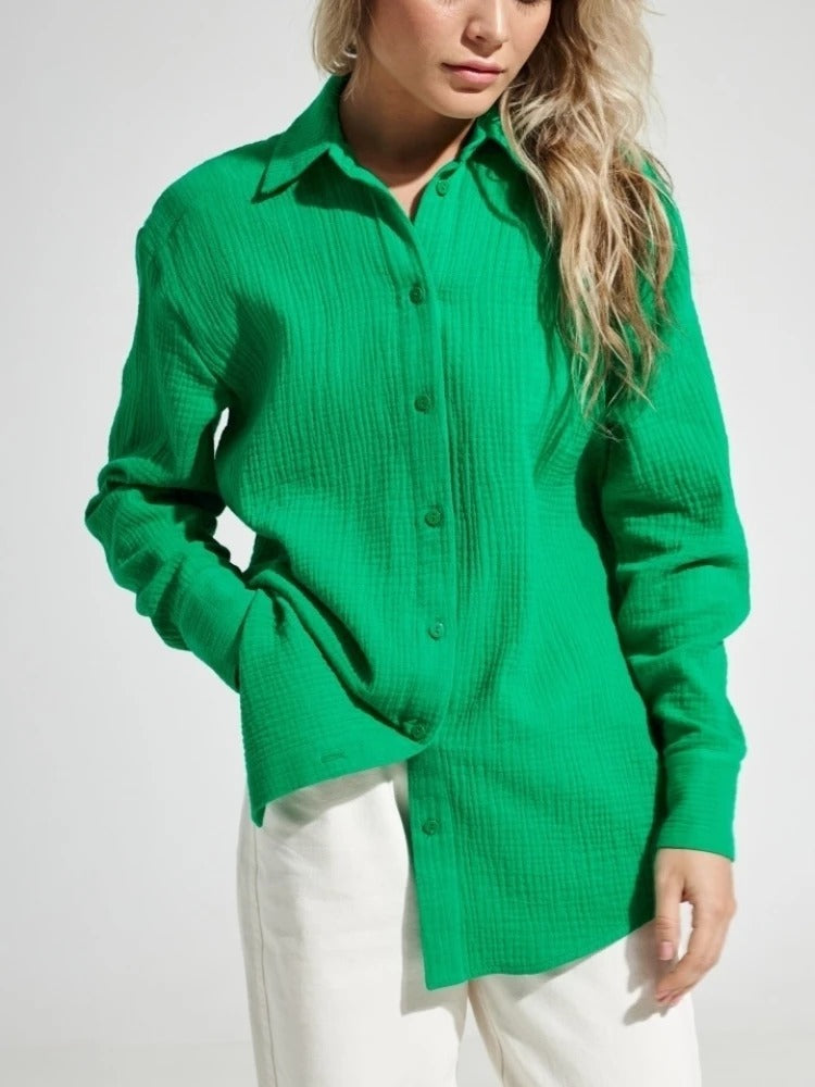 Bornladies 2025 Women’s Cotton Shirt | Long Sleeve Loose Crepe Blouse for Spring & Summer