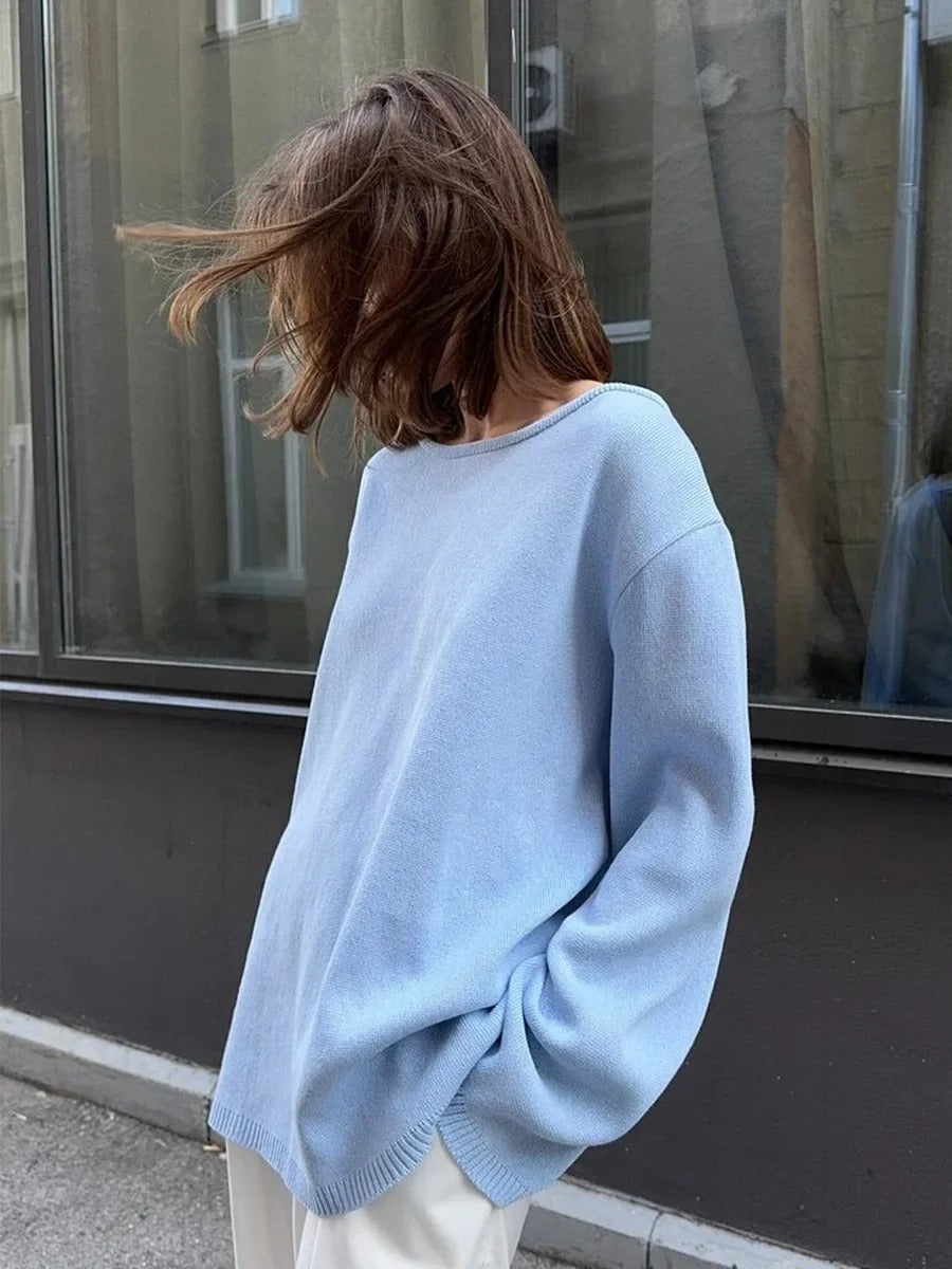 Women’s Cotton Knit Sweater | Backless Loose Pullover Jumper for Autumn Winter