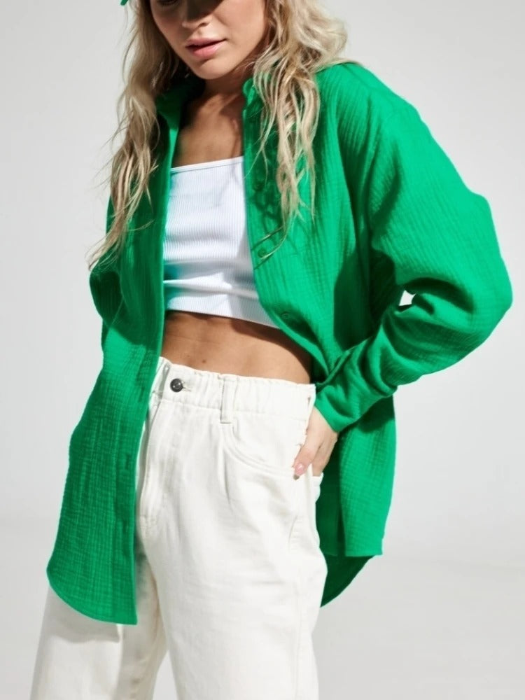 Bornladies 2025 Women’s Cotton Shirt | Long Sleeve Loose Crepe Blouse for Spring & Summer