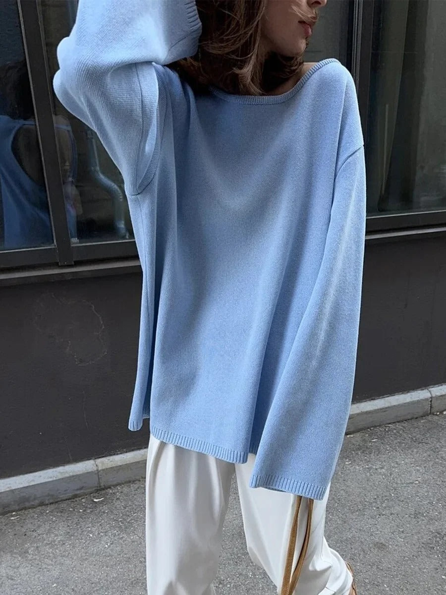 Women’s Cotton Knit Sweater | Backless Loose Pullover Jumper for Autumn Winter