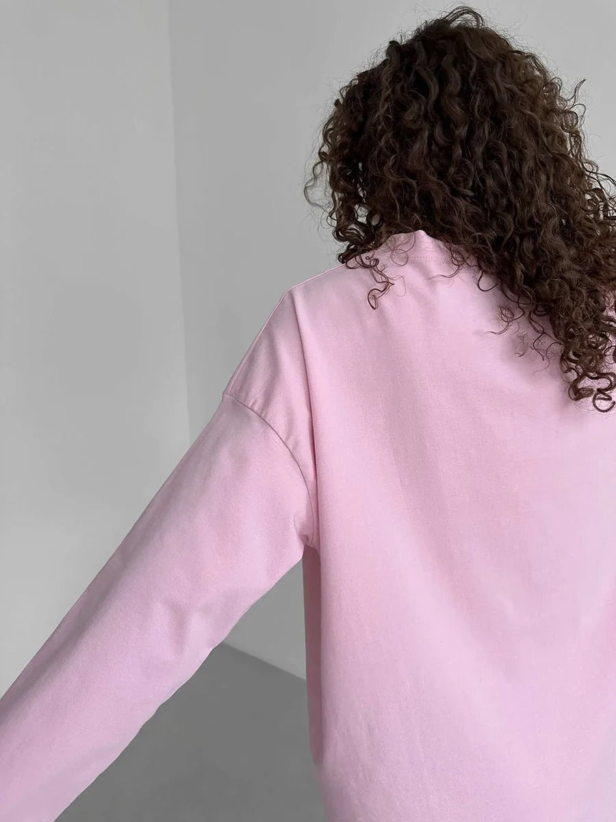 Women’s 100% Cotton Long Sleeve T-Shirt | Casual Solid O-Neck Loose Top