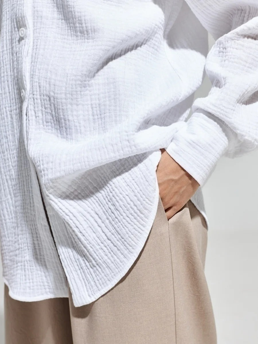 Bornladies 2025 Women’s Cotton Shirt | Long Sleeve Loose Crepe Blouse for Spring & Summer