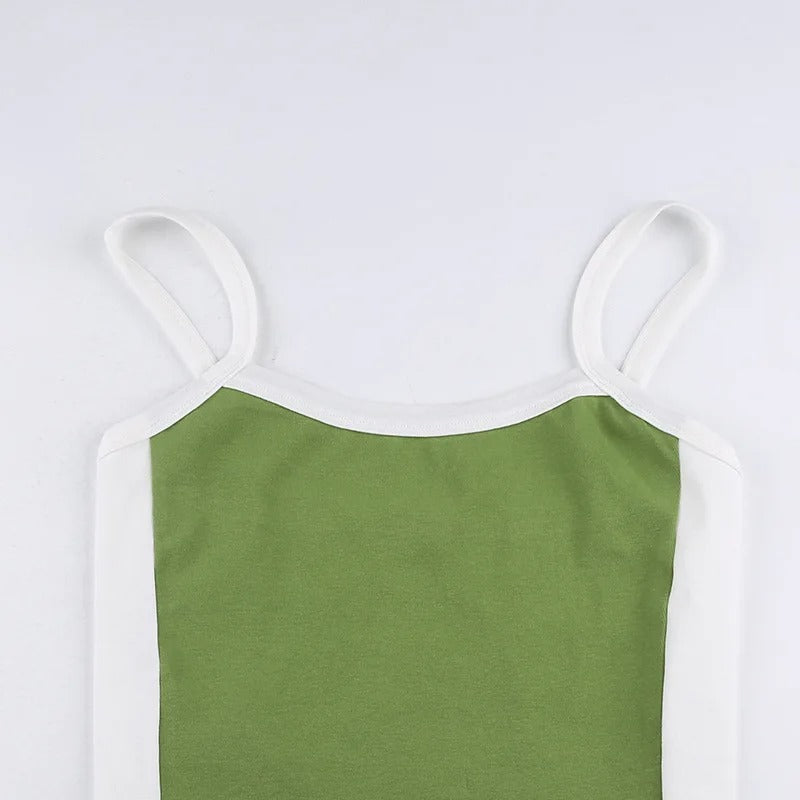 Sleeveless Knitted Crop Tops Green Sexy Basic Patchwork 2025 Summer Casual Cami Backless Y2k Vintage Tank Top Women