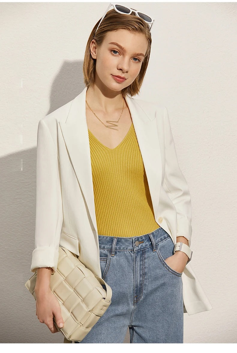 Amii Minimalism Women’s V-Neck Camisole | Slim Knit Tank Top for Summer Office & Streetwear