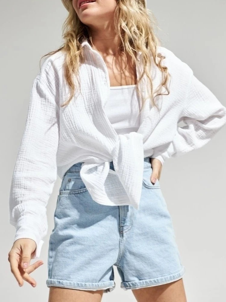 Bornladies 2025 Women’s Cotton Shirt | Long Sleeve Loose Crepe Blouse for Spring & Summer