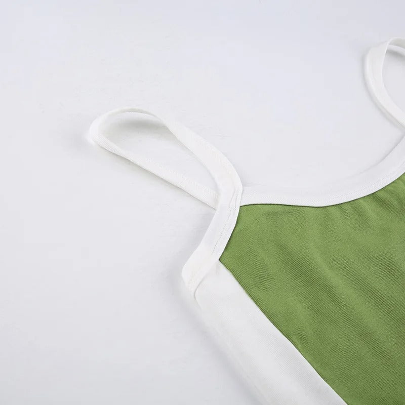 Sleeveless Knitted Crop Tops Green Sexy Basic Patchwork 2025 Summer Casual Cami Backless Y2k Vintage Tank Top Women