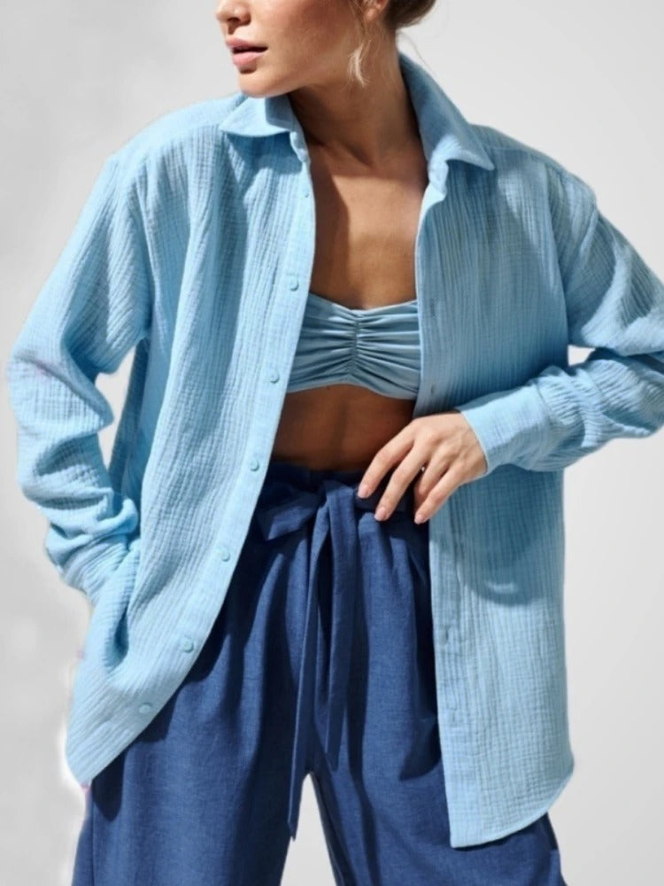 Bornladies 2025 Women’s Cotton Shirt | Long Sleeve Loose Crepe Blouse for Spring & Summer