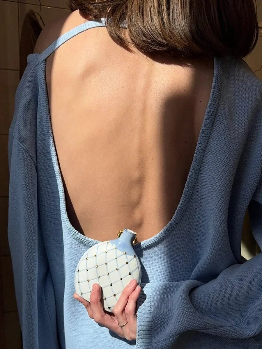 Women’s Cotton Knit Sweater | Backless Loose Pullover Jumper for Autumn Winter