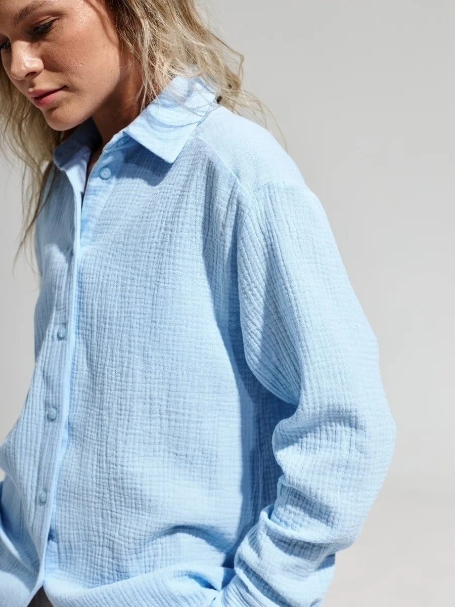 Bornladies 2025 Women’s Cotton Shirt | Long Sleeve Loose Crepe Blouse for Spring & Summer