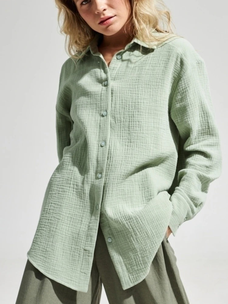 Bornladies 2025 Women’s Cotton Shirt | Long Sleeve Loose Crepe Blouse for Spring & Summer