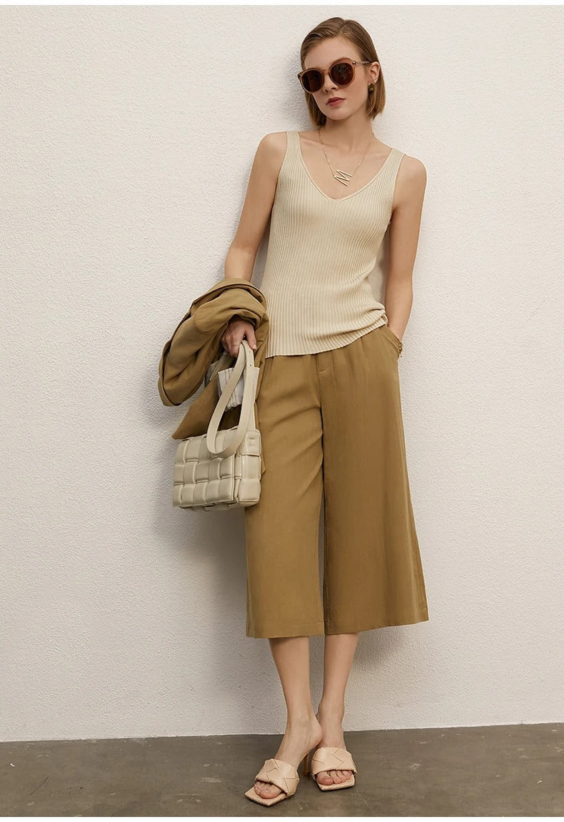 Amii Minimalism Women’s V-Neck Camisole | Slim Knit Tank Top for Summer Office & Streetwear