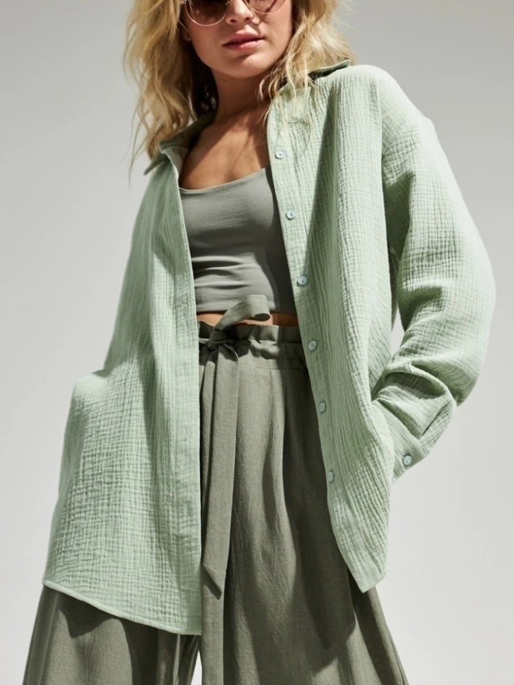 Bornladies 2025 Women’s Cotton Shirt | Long Sleeve Loose Crepe Blouse for Spring & Summer
