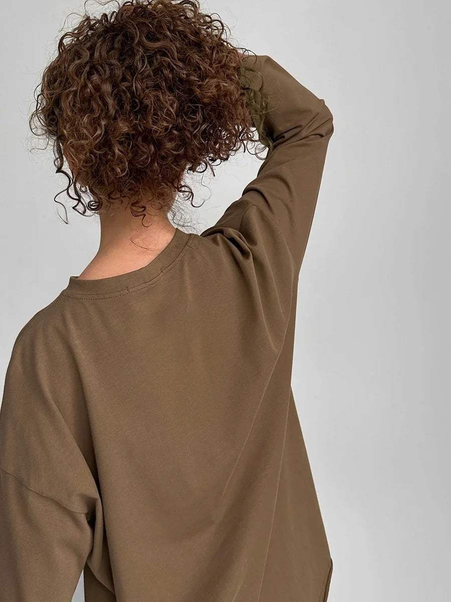 Women’s 100% Cotton Long Sleeve T-Shirt | Casual Solid O-Neck Loose Top