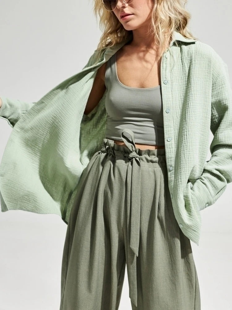 Bornladies 2025 Women’s Cotton Shirt | Long Sleeve Loose Crepe Blouse for Spring & Summer
