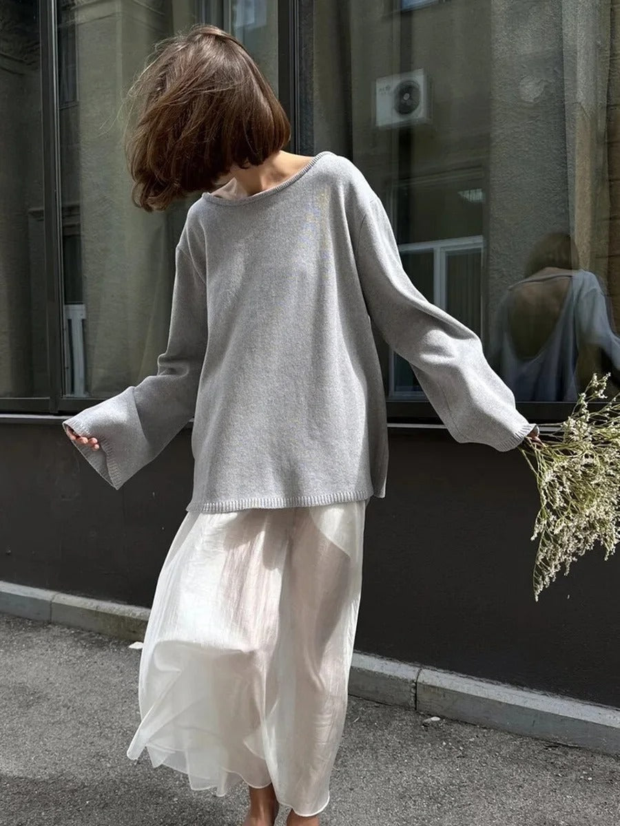 Women’s Cotton Knit Sweater | Backless Loose Pullover Jumper for Autumn Winter