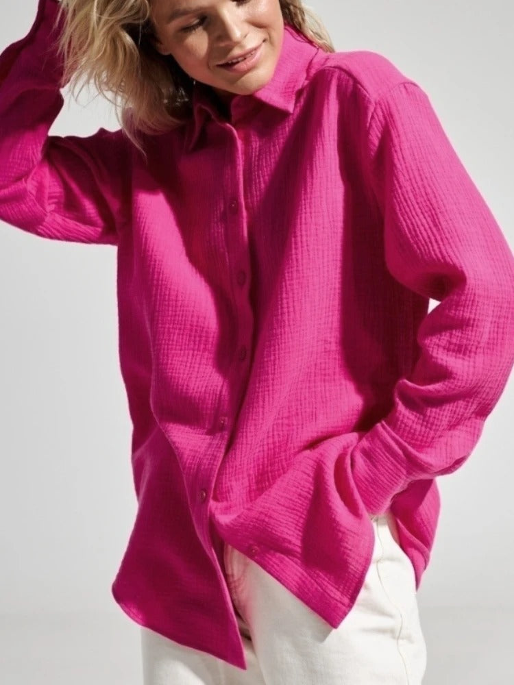 Bornladies 2025 Women’s Cotton Shirt | Long Sleeve Loose Crepe Blouse for Spring & Summer