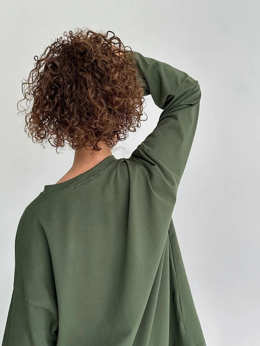 Women’s 100% Cotton Long Sleeve T-Shirt | Casual Solid O-Neck Loose Top