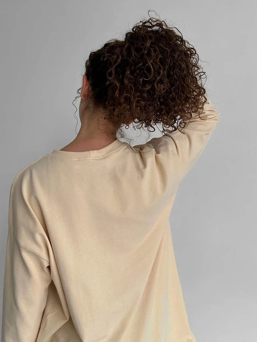 Women’s 100% Cotton Long Sleeve T-Shirt | Casual Solid O-Neck Loose Top