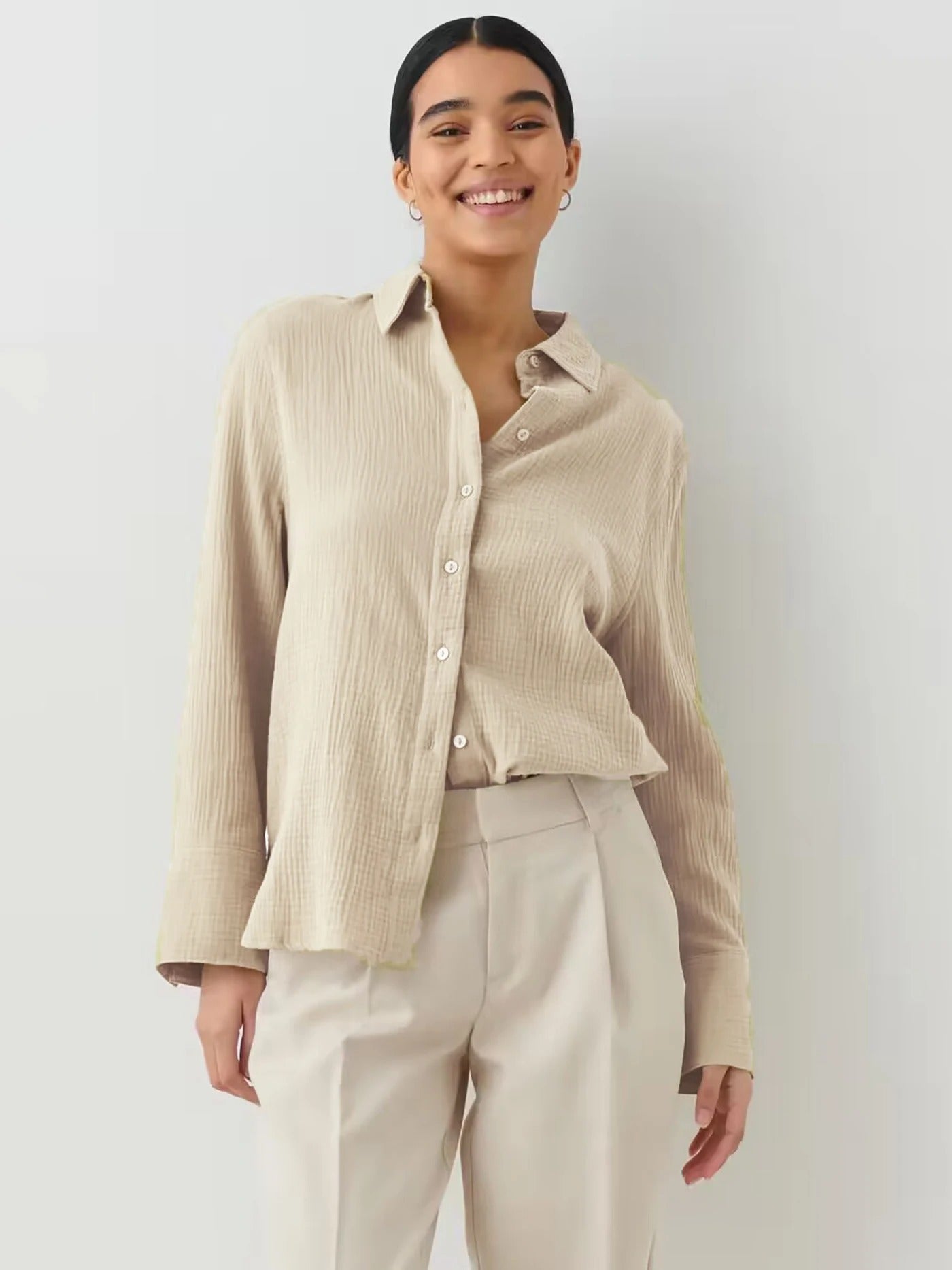 Bornladies 2025 Women’s Cotton Shirt | Long Sleeve Loose Crepe Blouse for Spring & Summer