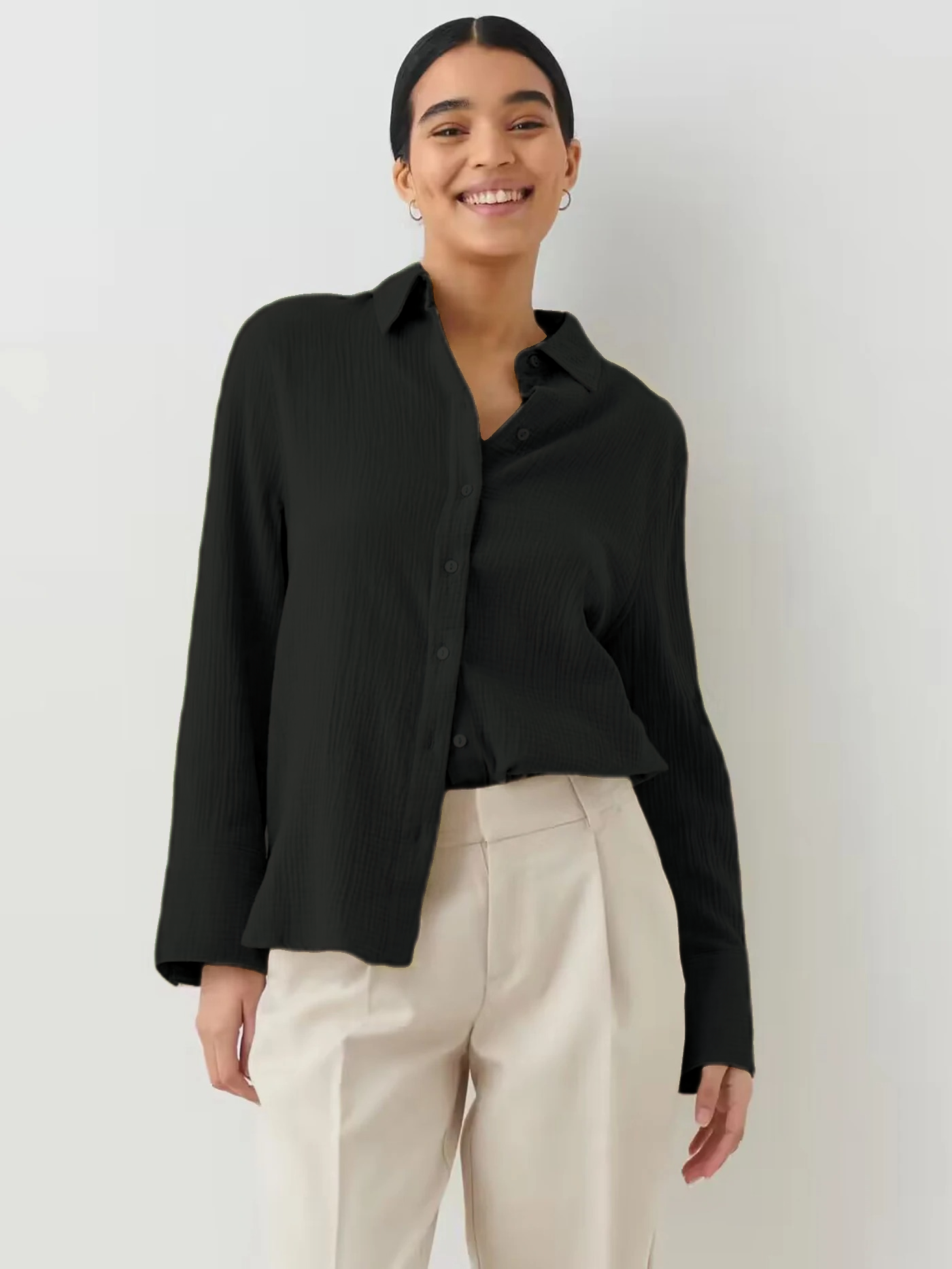 Bornladies 2025 Women’s Cotton Shirt | Long Sleeve Loose Crepe Blouse for Spring & Summer