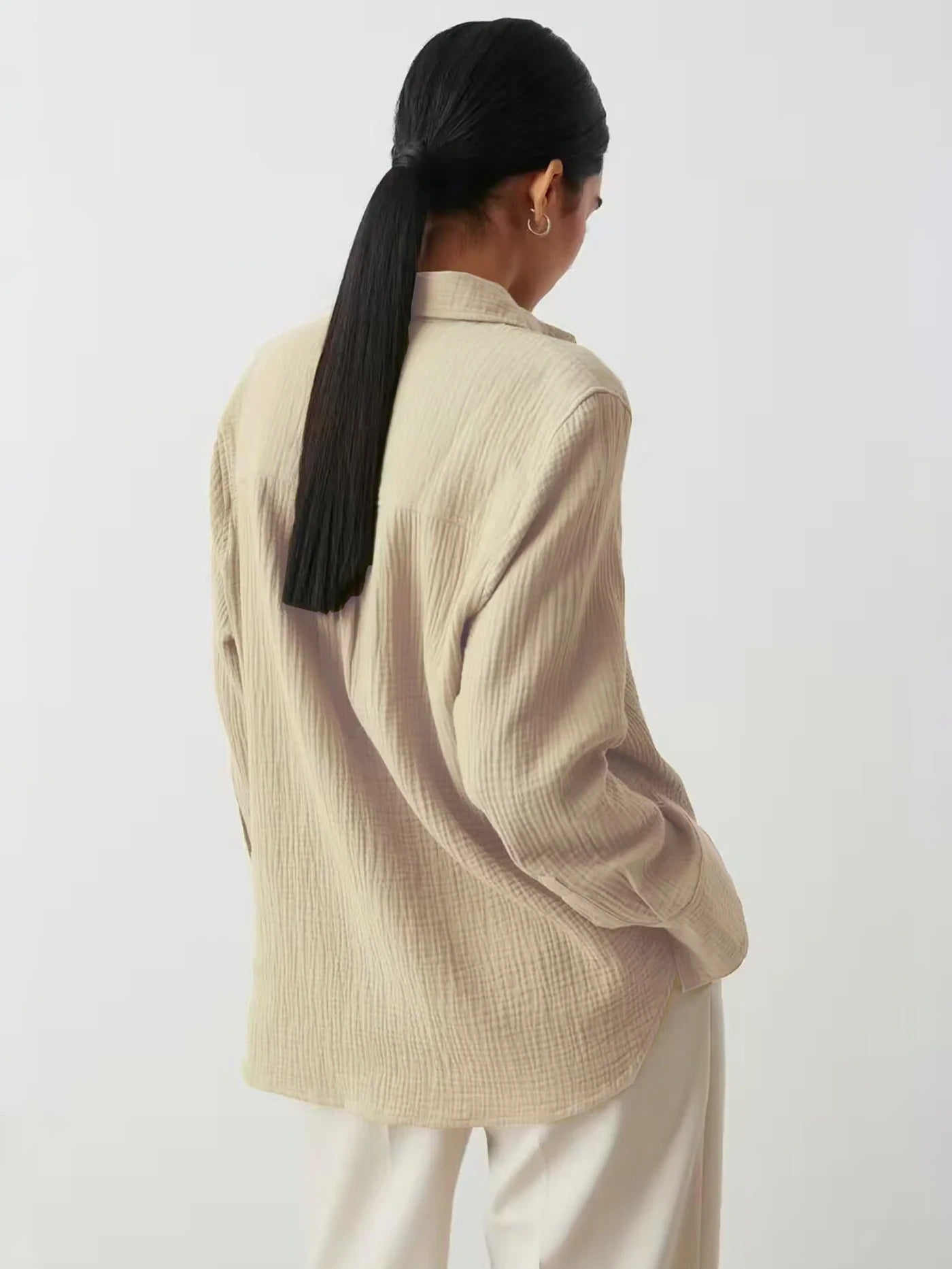 Bornladies 2025 Women’s Cotton Shirt | Long Sleeve Loose Crepe Blouse for Spring & Summer