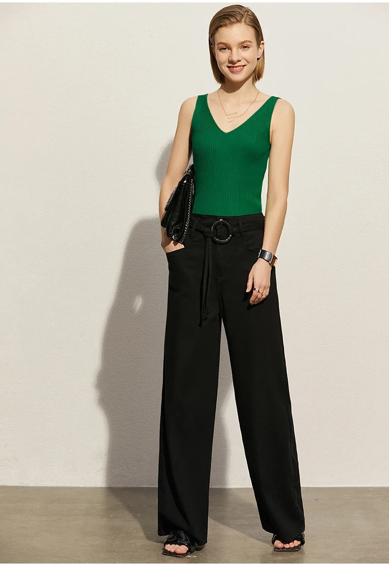 Amii Minimalism Women’s V-Neck Camisole | Slim Knit Tank Top for Summer Office & Streetwear