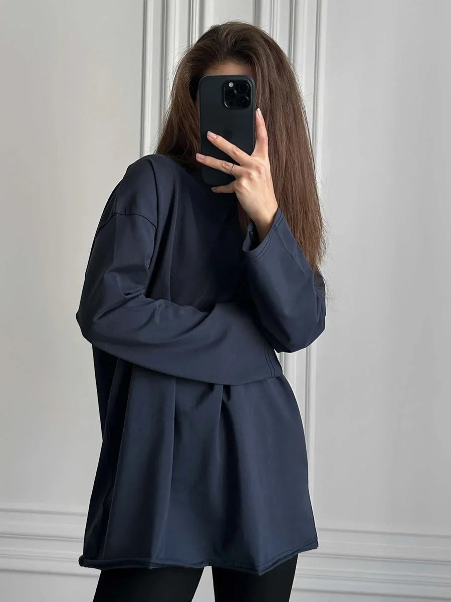 Women’s 100% Cotton Long Sleeve T-Shirt | Casual Solid O-Neck Loose Top