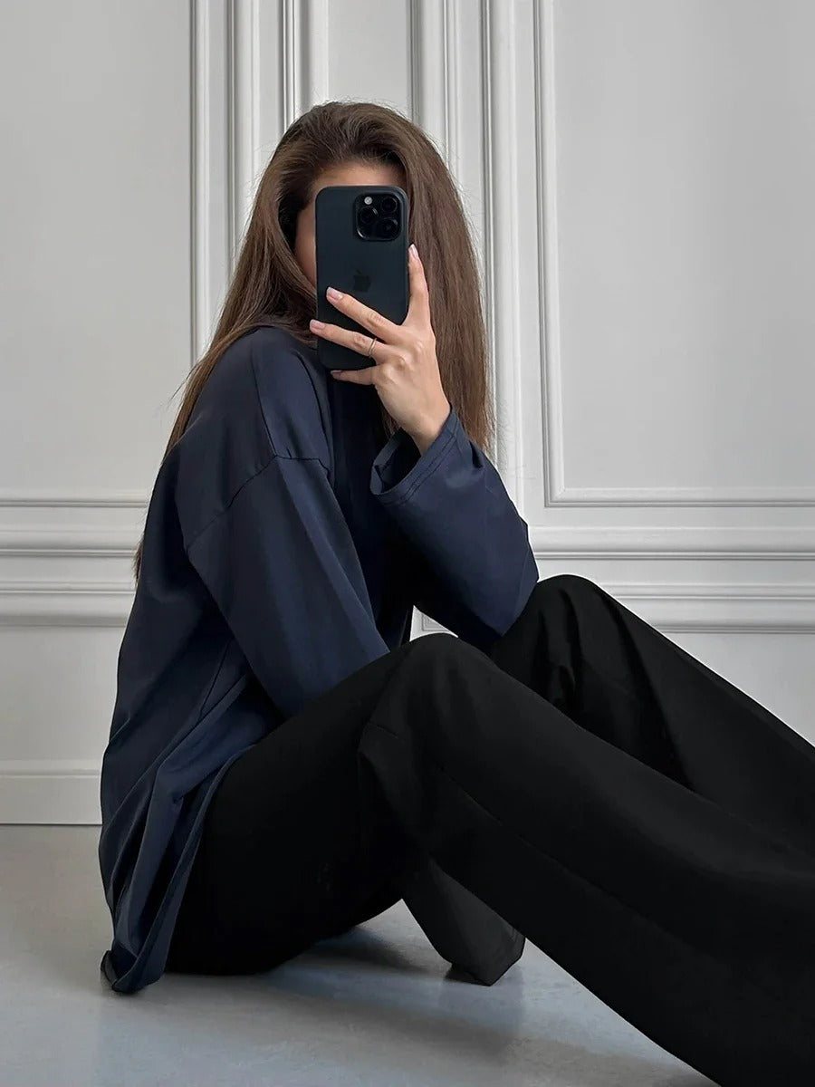 Women’s 100% Cotton Long Sleeve T-Shirt | Casual Solid O-Neck Loose Top