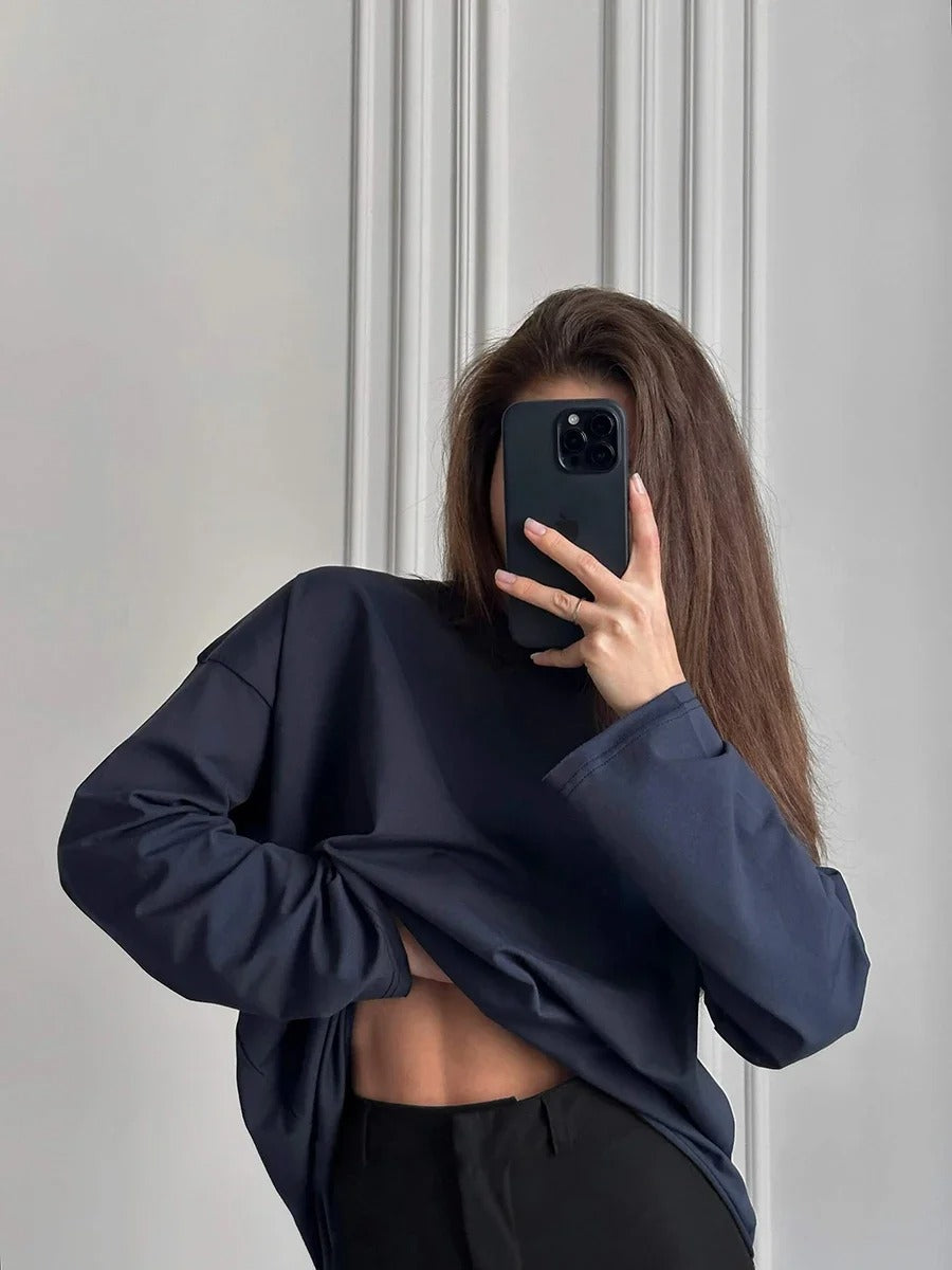 Women’s 100% Cotton Long Sleeve T-Shirt | Casual Solid O-Neck Loose Top
