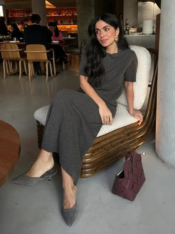 Women’s Soft Knit Two-Piece Set | Short Sleeve Pullover Top & Skirt Solid Color Summer Outfit