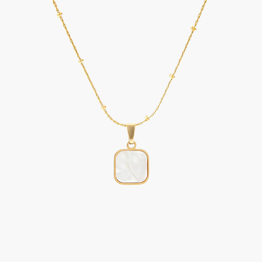Necklace Mother of Pearl Square Pendant in 14k Gold