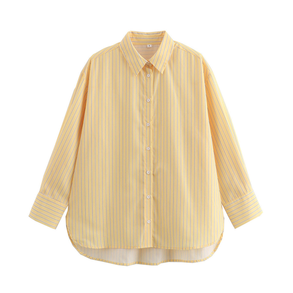 Women’s Striped Button-Up Shirt | Loose Fit Turn-Down Collar Blouse