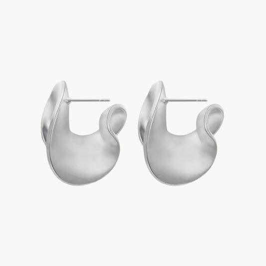 Sculptural Wave Huggie Earrings in Gold or Silver